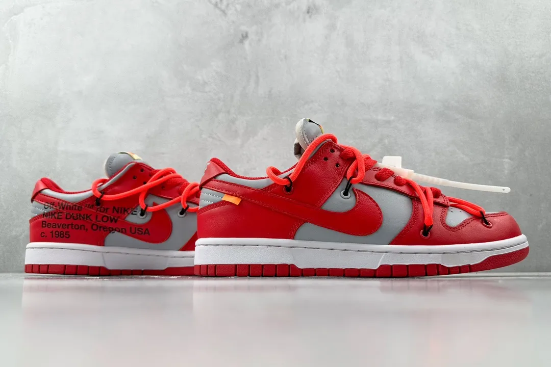 Upgraded Off-White Nike Dunk Low Red Leather Replica Shoes –  Rep Nikes Collection 1564