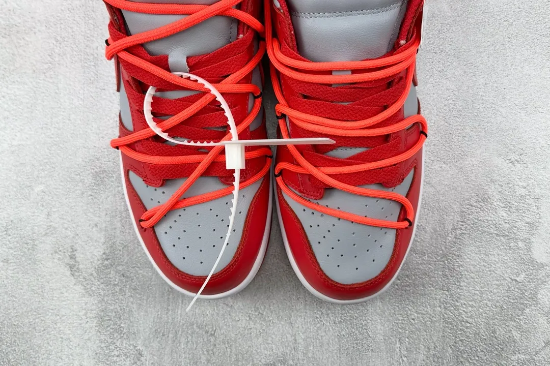 Upgraded Off-White Nike Dunk Low Red Leather Replica Shoes –  Rep Nikes Collection 1564