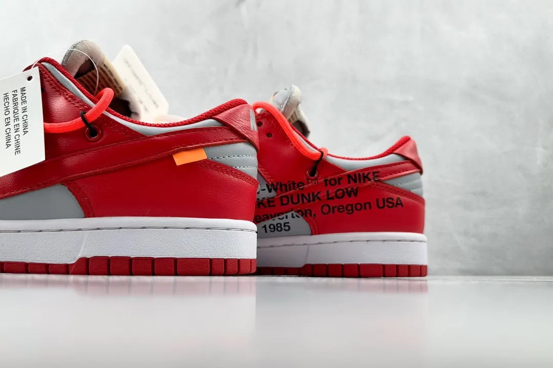 Upgraded Off-White Nike Dunk Low Red Leather Replica Shoes –  Rep Nikes Collection 1564
