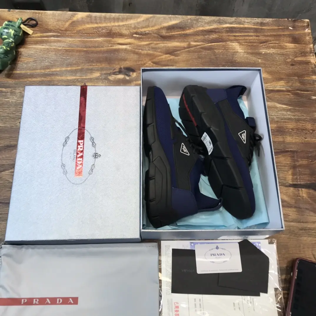 PRADA Men’s 2022 Blue Knit Sneakers – High-Quality Replica Prada Shoes, Sizes 38- Supportive 183