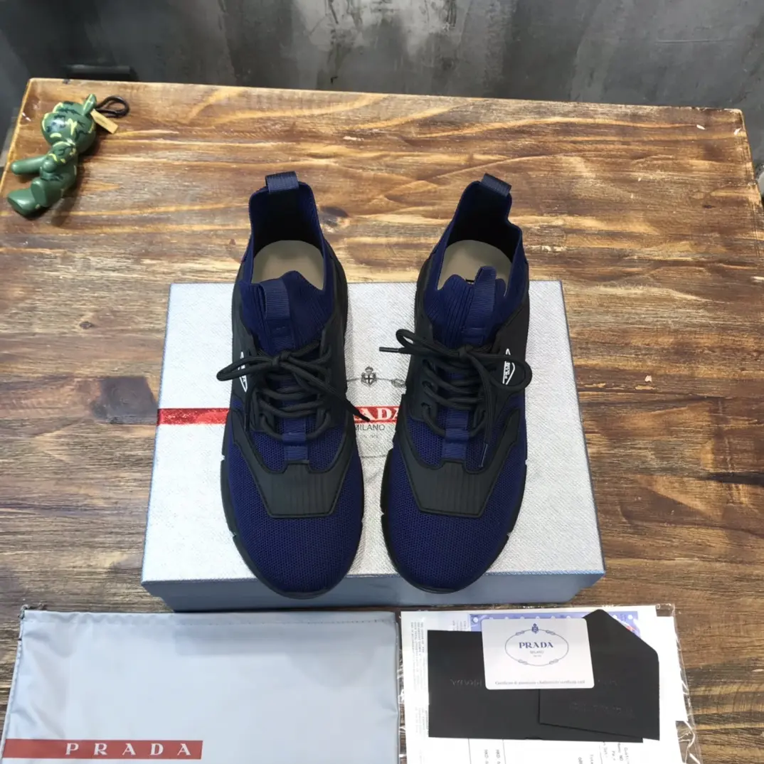 PRADA Men’s 2022 Blue Knit Sneakers – High-Quality Replica Prada Shoes, Sizes 38- Supportive 183