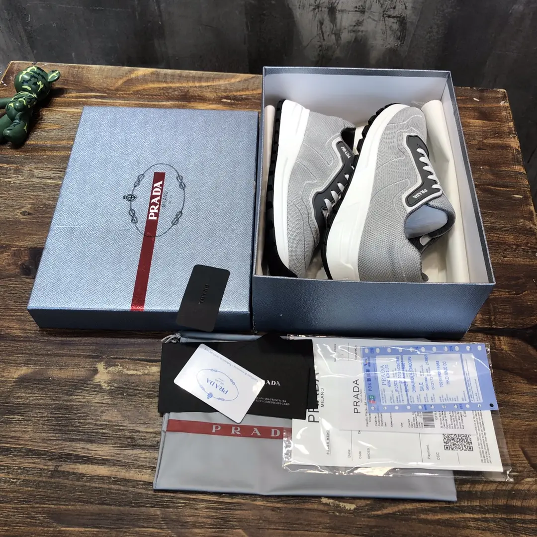 EasyMatch PRADA Men’s 2022 Grey Knit Sneakers – , Breathable Replica Prada Shoes, High Quality Rep Sneakers, Sizes 38- 167