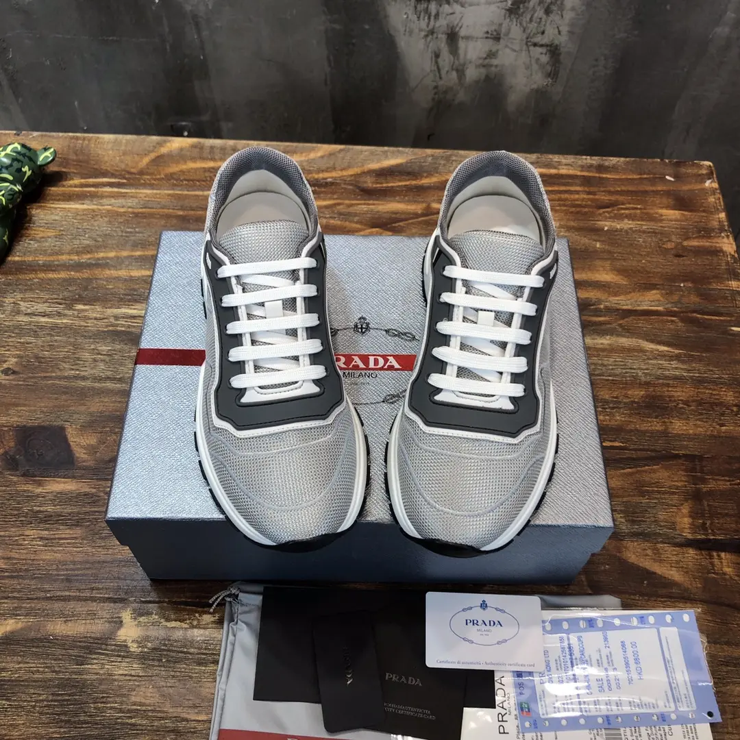 EasyMatch PRADA Men’s 2022 Grey Knit Sneakers – , Breathable Replica Prada Shoes, High Quality Rep Sneakers, Sizes 38- 167