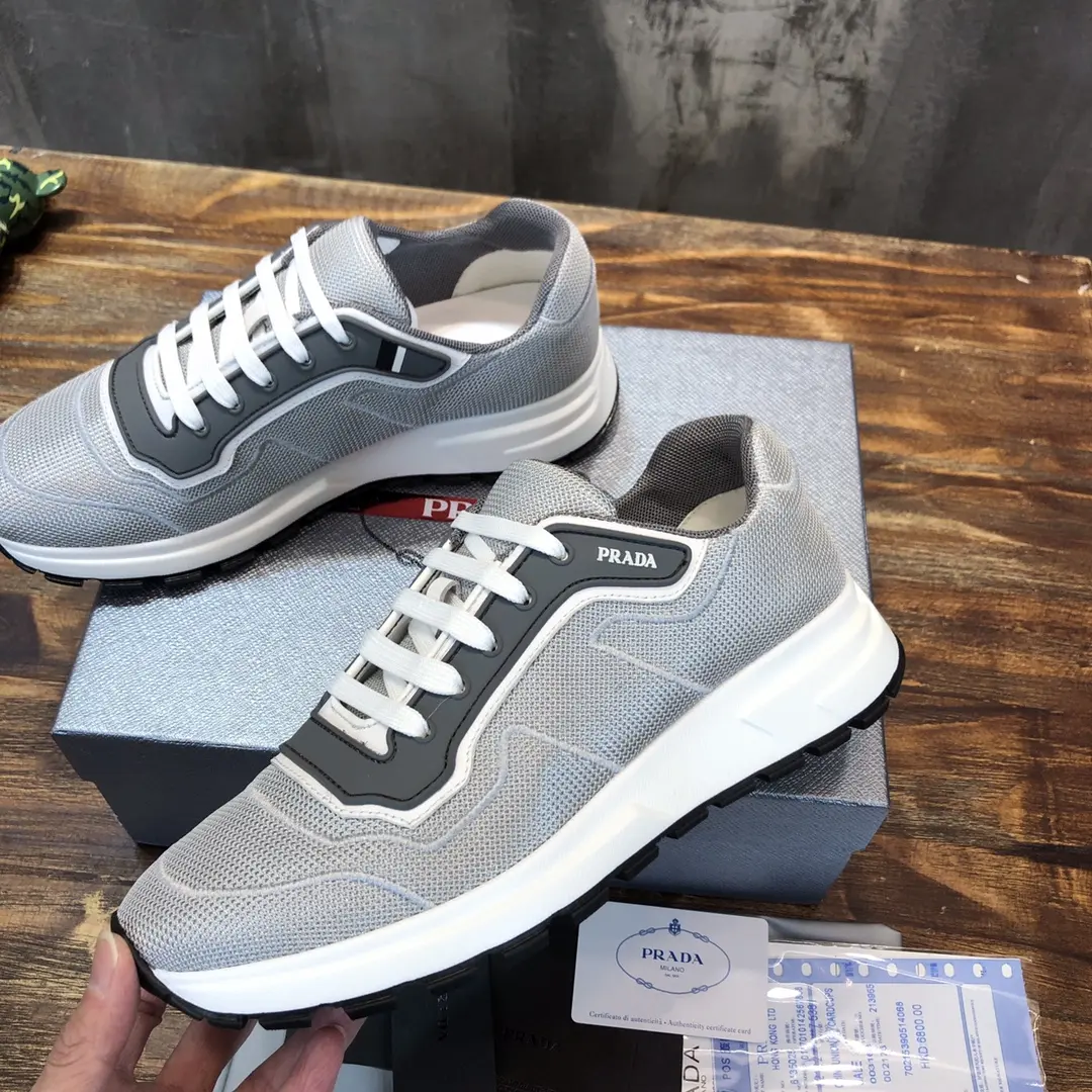 EasyMatch PRADA Men’s 2022 Grey Knit Sneakers – , Breathable Replica Prada Shoes, High Quality Rep Sneakers, Sizes 38- 167