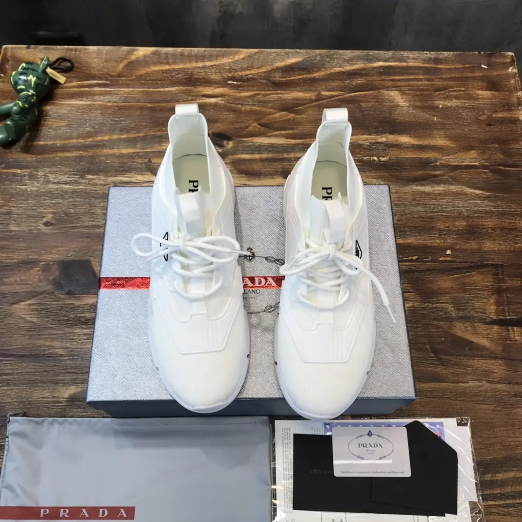 PRADA Men’s 2022 White Knit Sneakers – High-Quality Replica Prada Shoes, Sizes 38- ModernLook 164