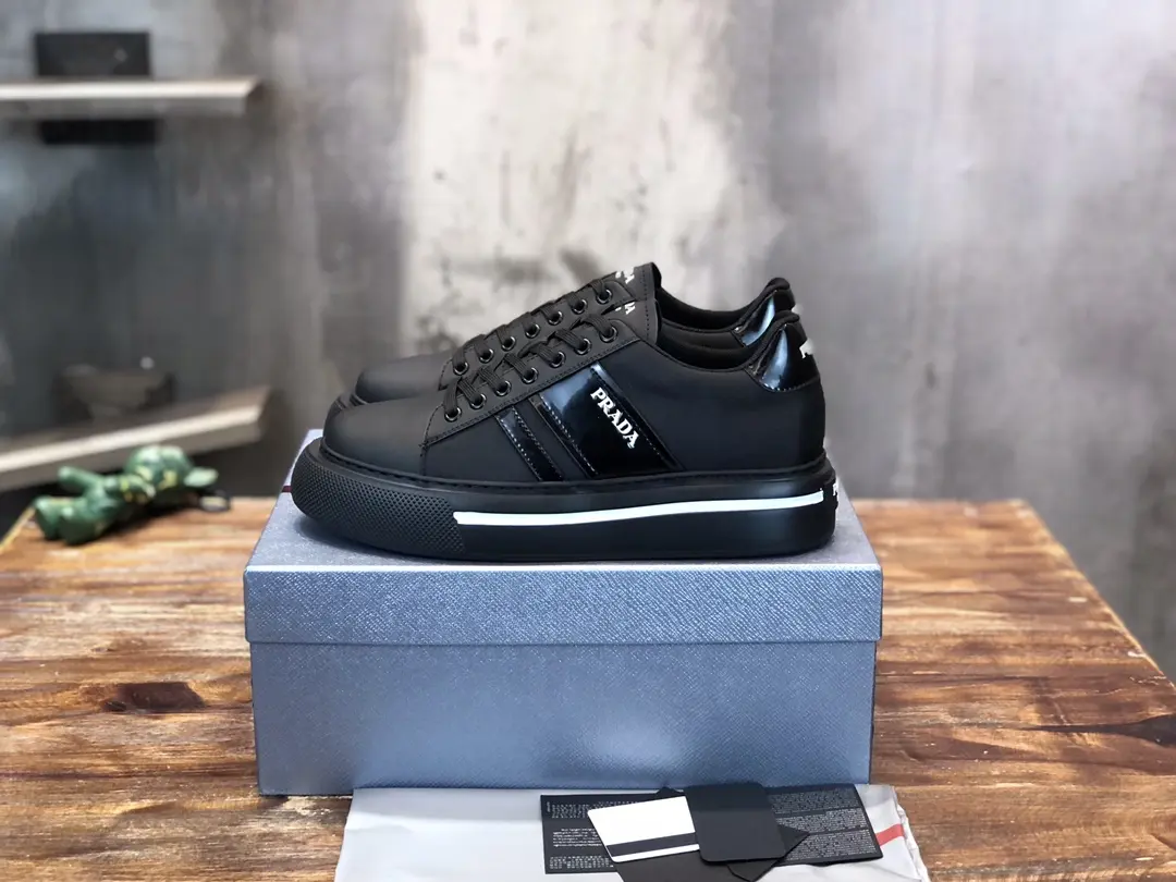 PRADA Men’s Black High-Top Chunky Sneakers with Re-Nylon and Patent Leather – Replica Prada Shoes High Quality New Arrival Durable 187