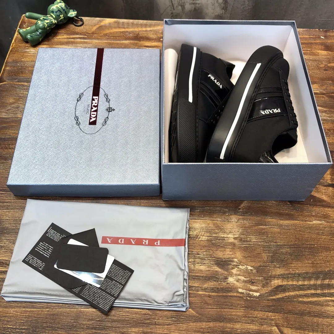 PRADA Men’s Black High-Top Chunky Sneakers with Re-Nylon and Patent Leather – Replica Prada Shoes High Quality New Arrival Durable 187