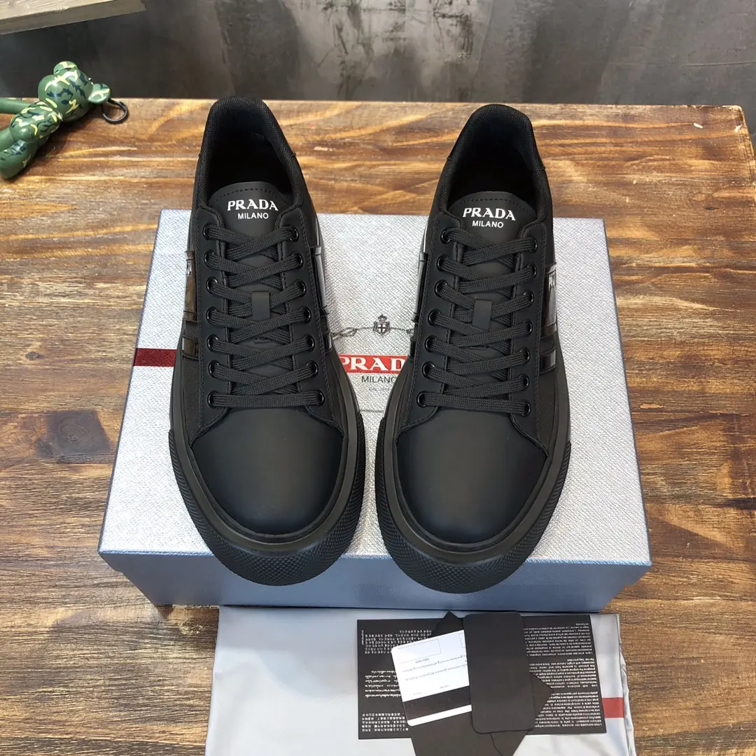 PRADA Men’s Black High-Top Chunky Sneakers with Re-Nylon and Patent Leather – Replica Prada Shoes High Quality New Arrival Durable 187