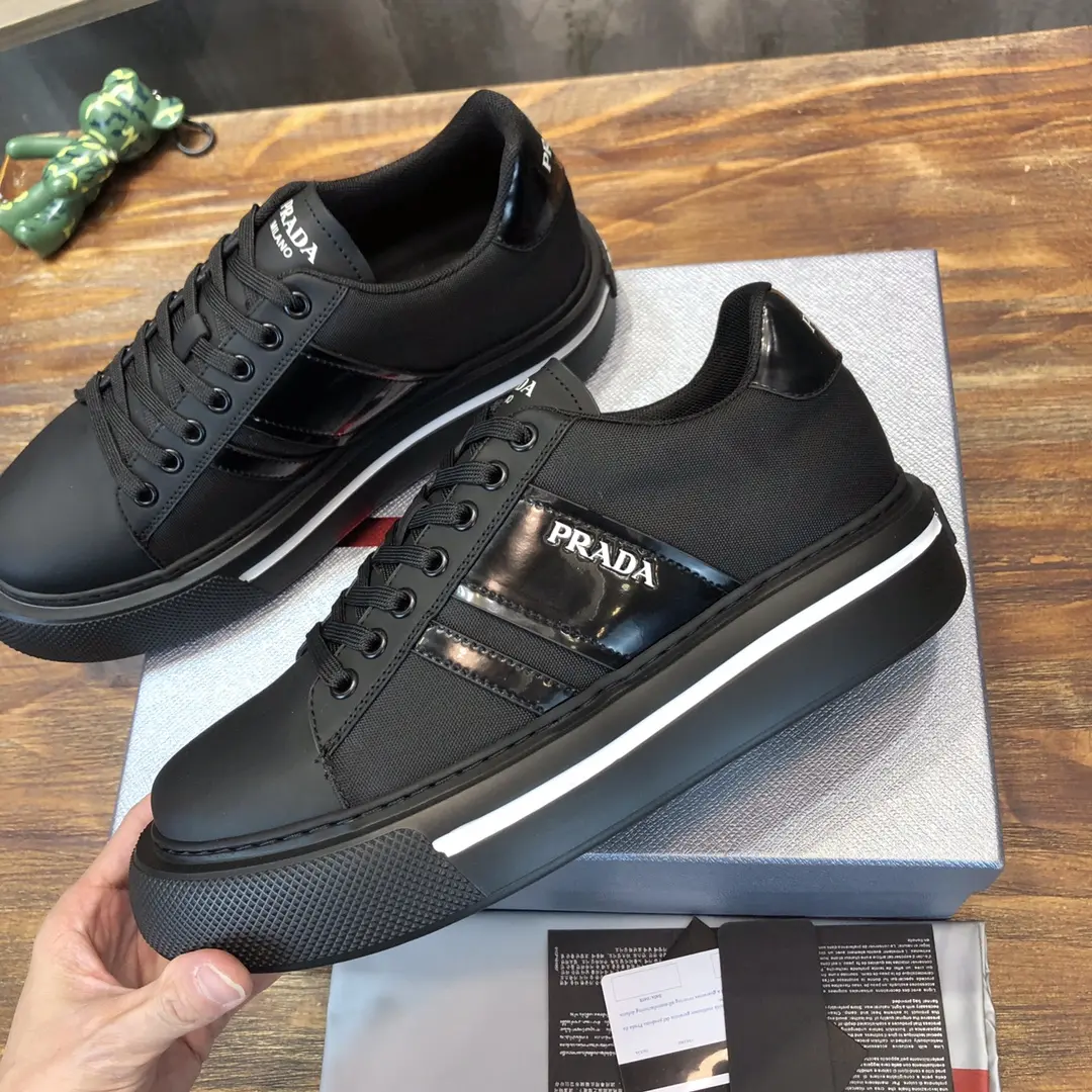 PRADA Men’s Black High-Top Chunky Sneakers with Re-Nylon and Patent Leather – Replica Prada Shoes High Quality New Arrival Durable 187