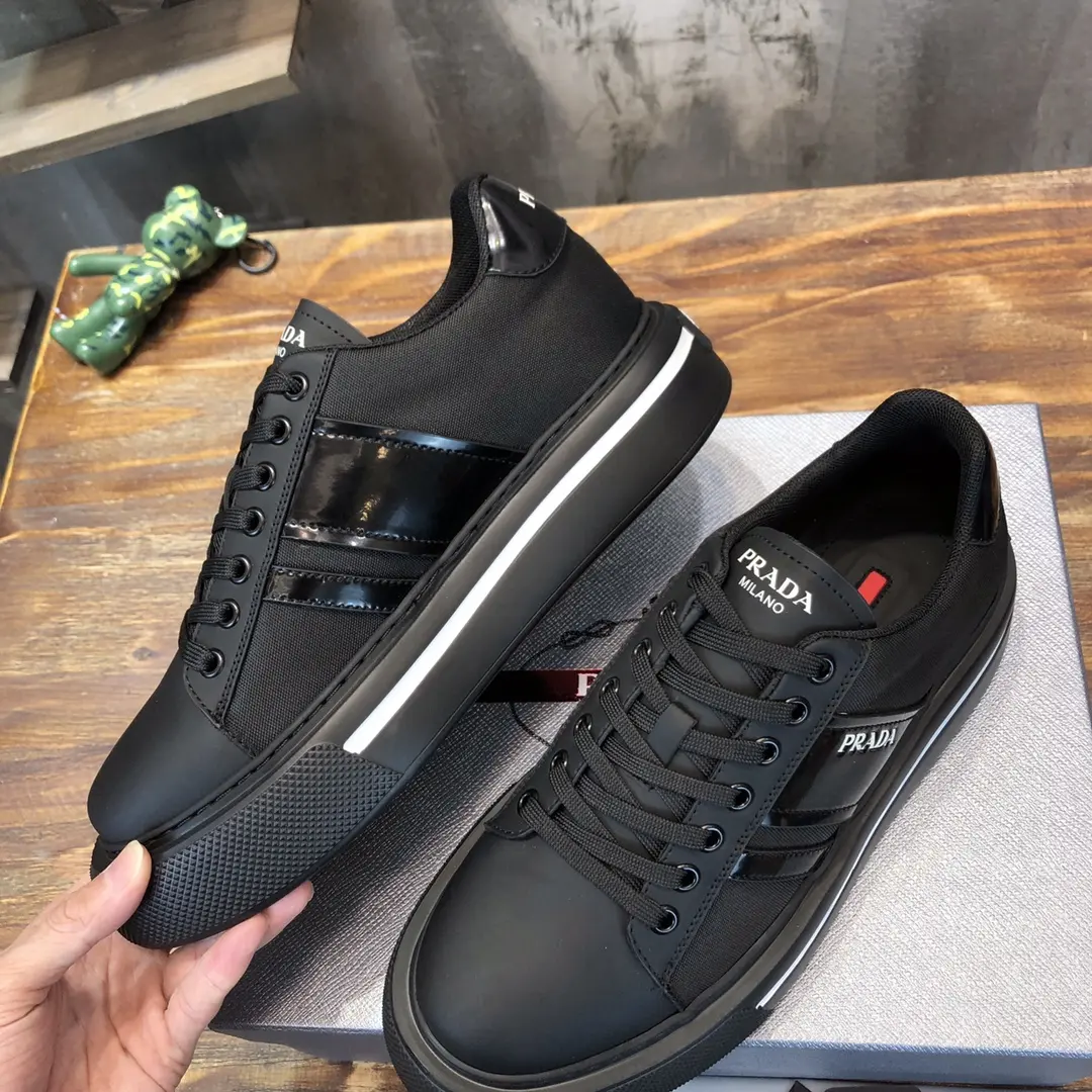 PRADA Men’s Black High-Top Chunky Sneakers with Re-Nylon and Patent Leather – Replica Prada Shoes High Quality New Arrival Durable 187
