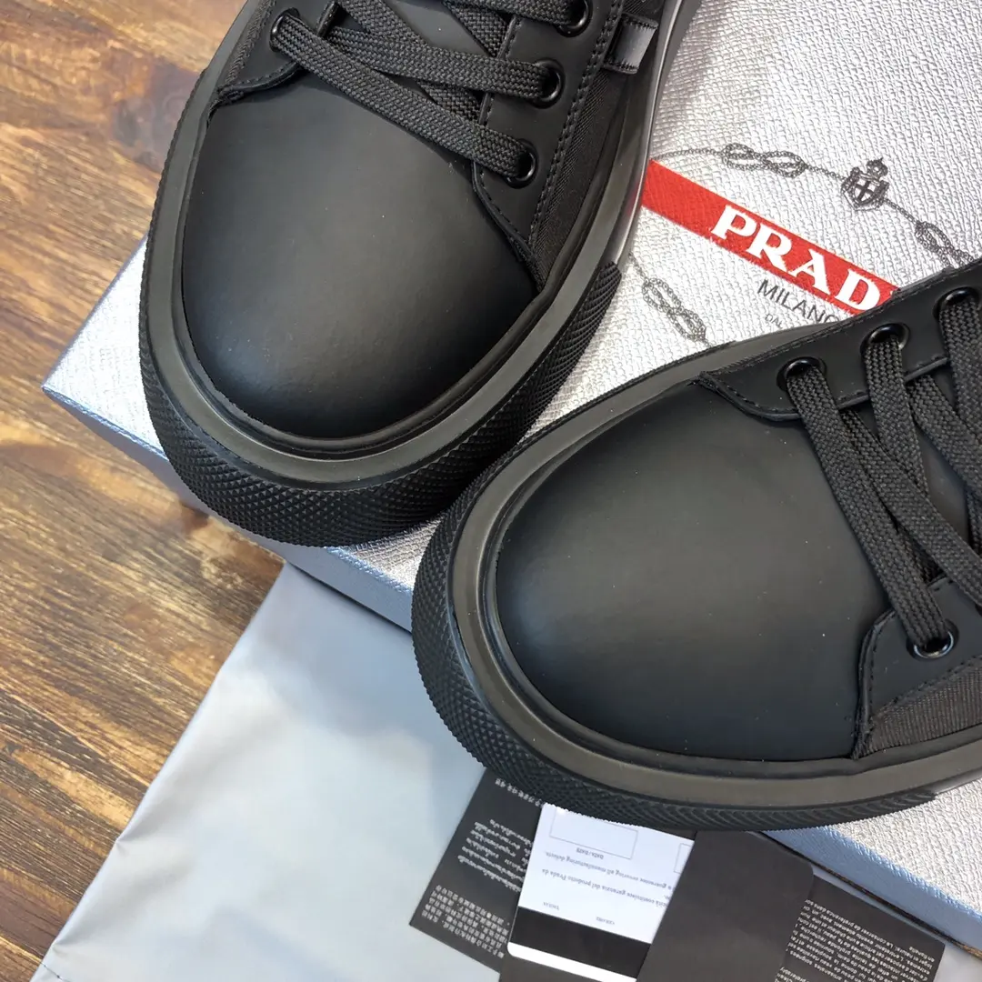 PRADA Men’s Black High-Top Chunky Sneakers with Re-Nylon and Patent Leather – Replica Prada Shoes High Quality New Arrival Durable 187