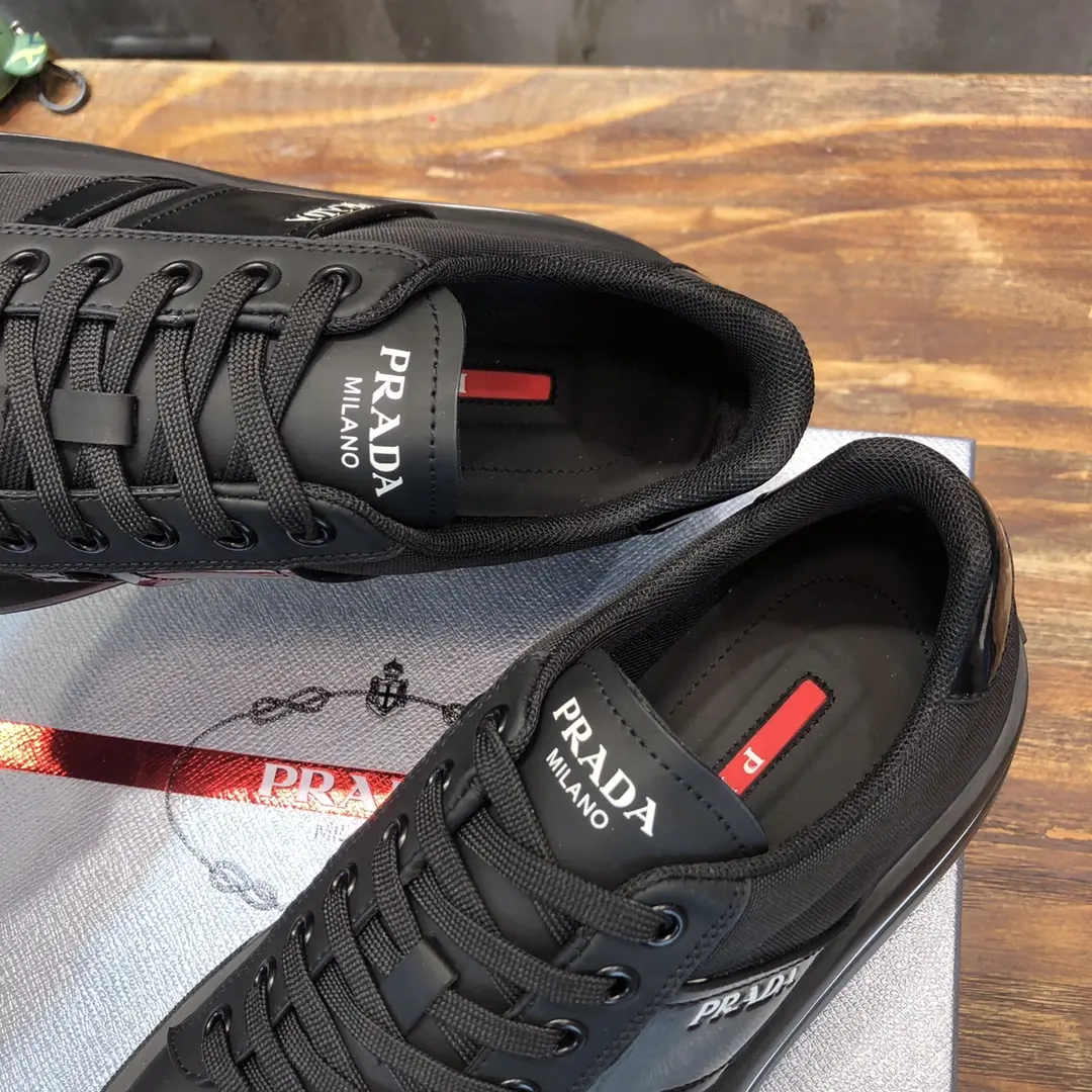 PRADA Men’s Black High-Top Chunky Sneakers with Re-Nylon and Patent Leather – Replica Prada Shoes High Quality New Arrival Durable 187
