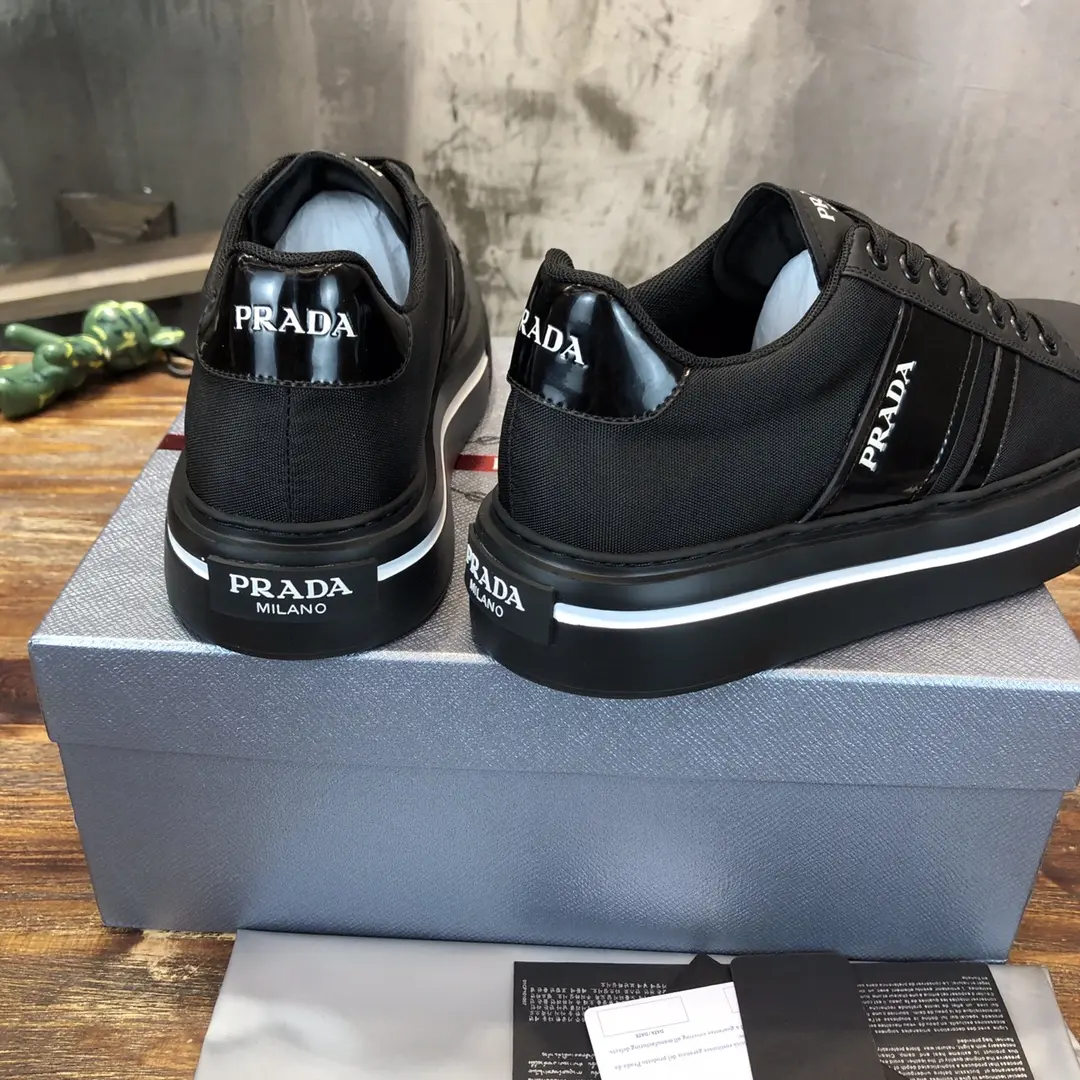 PRADA Men’s Black High-Top Chunky Sneakers with Re-Nylon and Patent Leather – Replica Prada Shoes High Quality New Arrival Durable 187