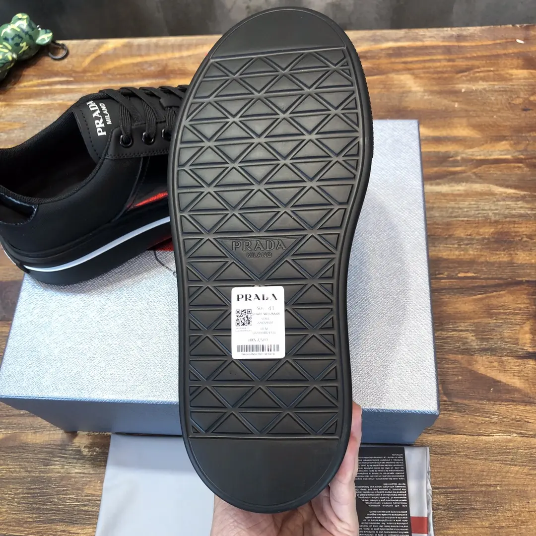 PRADA Men’s Black High-Top Chunky Sneakers with Re-Nylon and Patent Leather – Replica Prada Shoes High Quality New Arrival Durable 187