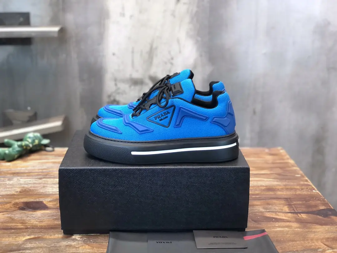PRADA Men’s Blue High-Top Chunky Sneakers with Re-Nylon and Patent Leather – 1:1 Replica Sneakers and High Quality Prada Replica Sleek 172