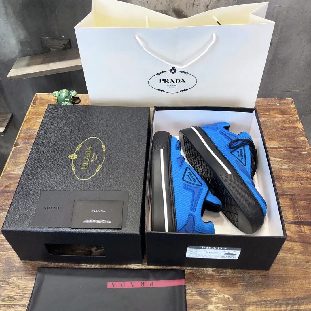 PRADA Men’s Blue High-Top Chunky Sneakers with Re-Nylon and Patent Leather – 1:1 Replica Sneakers and High Quality Prada Replica Sleek 172