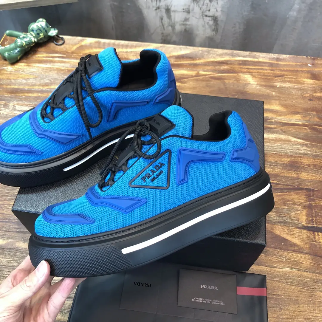 PRADA Men’s Blue High-Top Chunky Sneakers with Re-Nylon and Patent Leather – 1:1 Replica Sneakers and High Quality Prada Replica Sleek 172