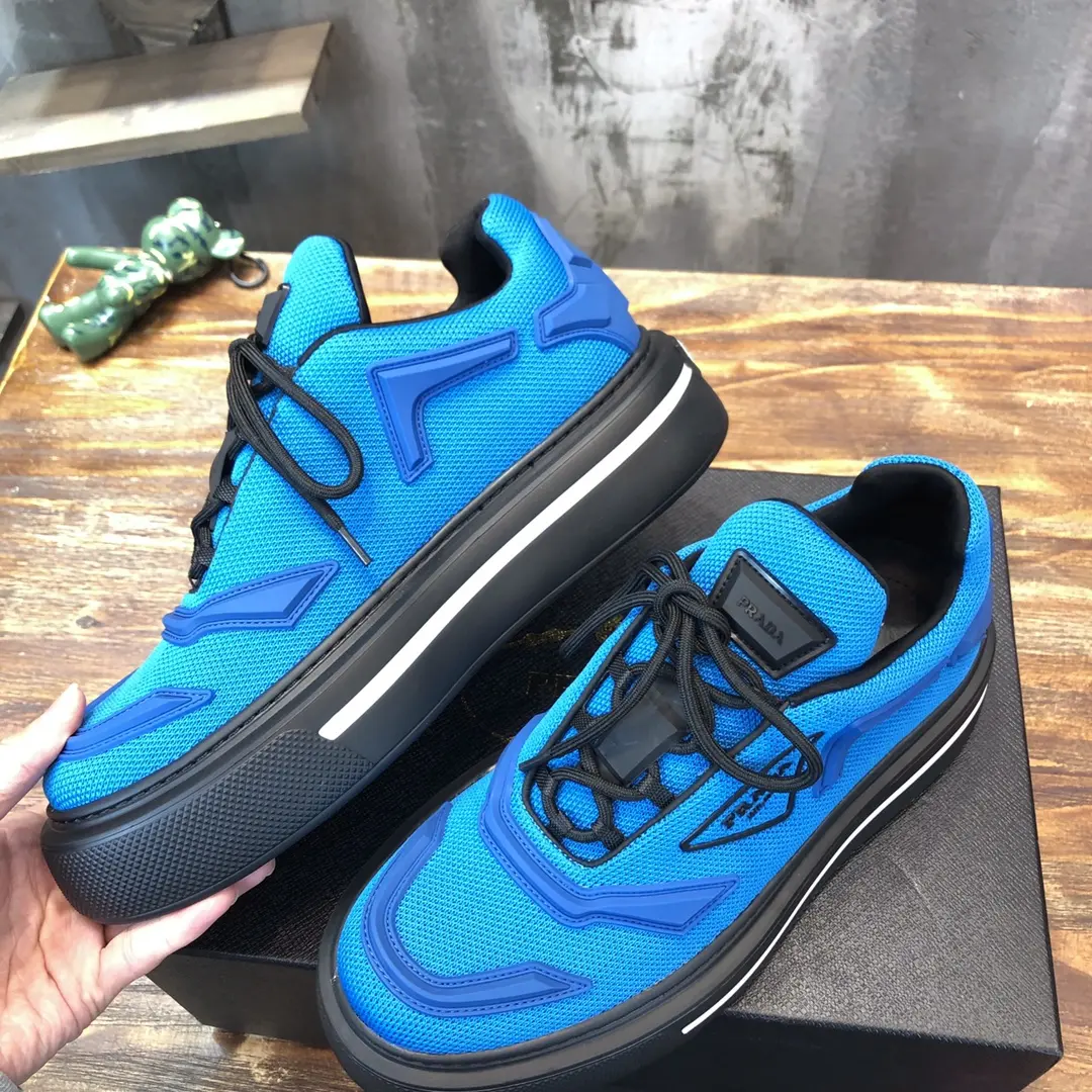 PRADA Men’s Blue High-Top Chunky Sneakers with Re-Nylon and Patent Leather – 1:1 Replica Sneakers and High Quality Prada Replica Sleek 172