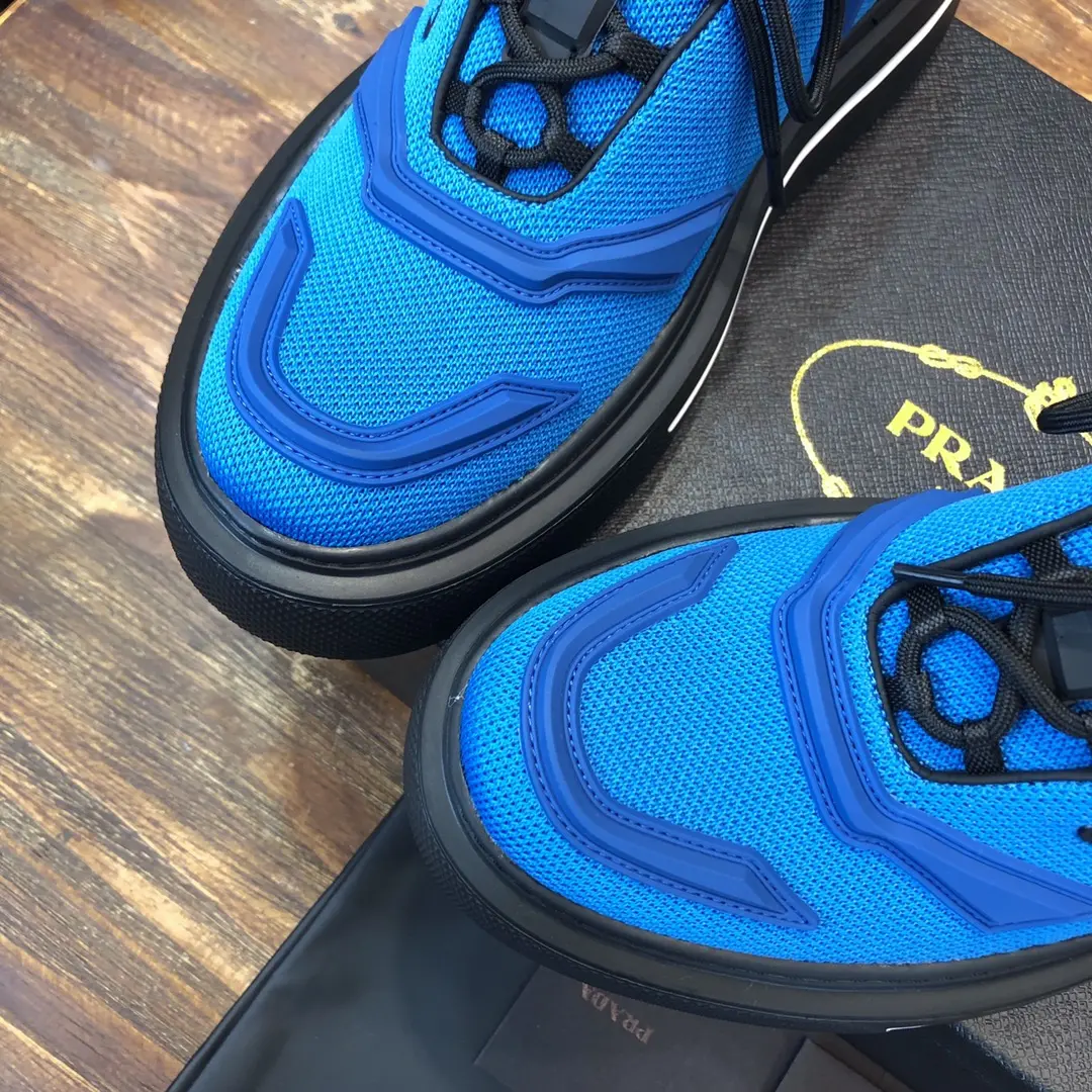 PRADA Men’s Blue High-Top Chunky Sneakers with Re-Nylon and Patent Leather – 1:1 Replica Sneakers and High Quality Prada Replica Sleek 172