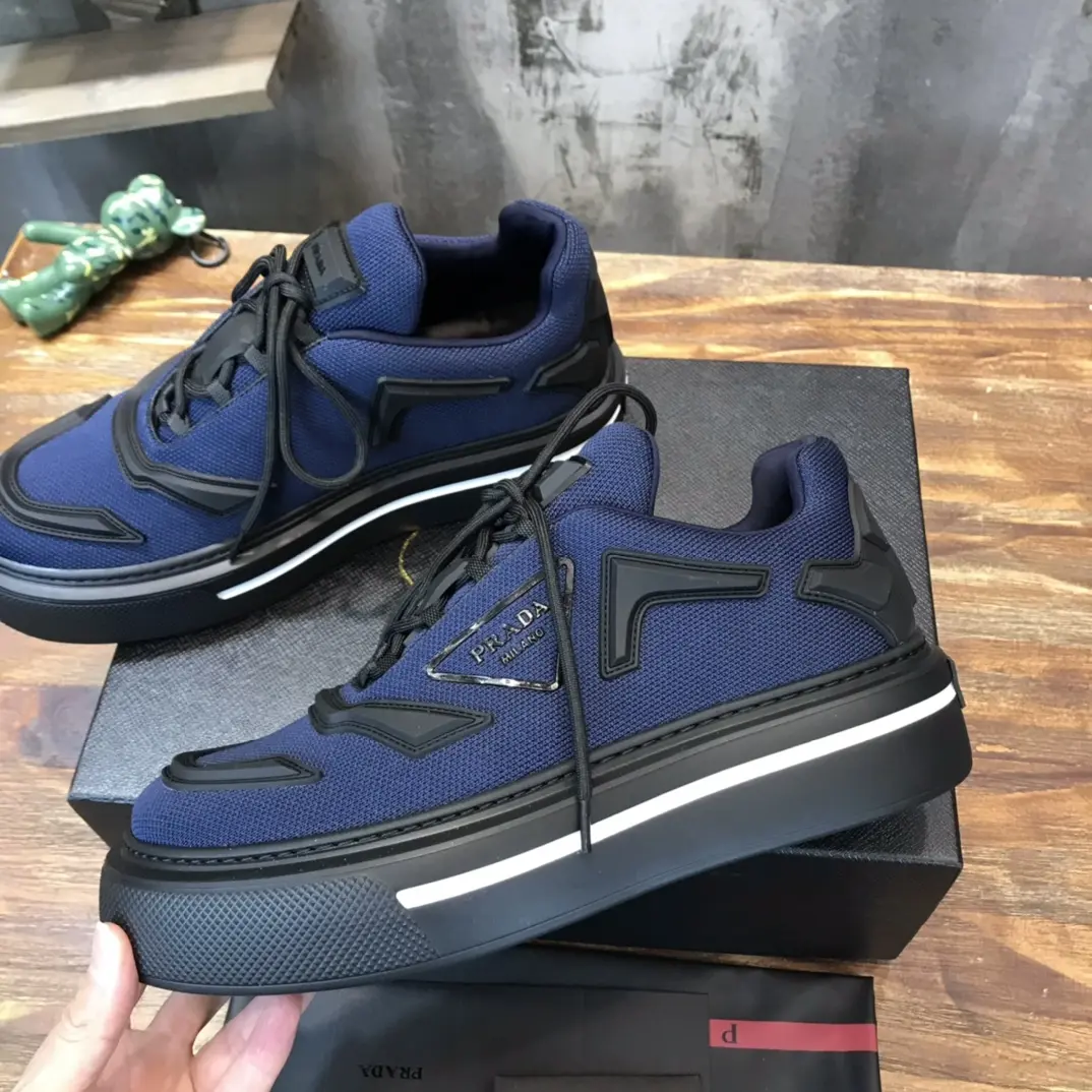 PRADA Men’s Blue High-Top Chunky Sneakers with Re-Nylon and Patent Leather – P390 Style, 1:1 Replica Sneakers, High Quality Prada Sneakers Replica MoistureWicking 171
