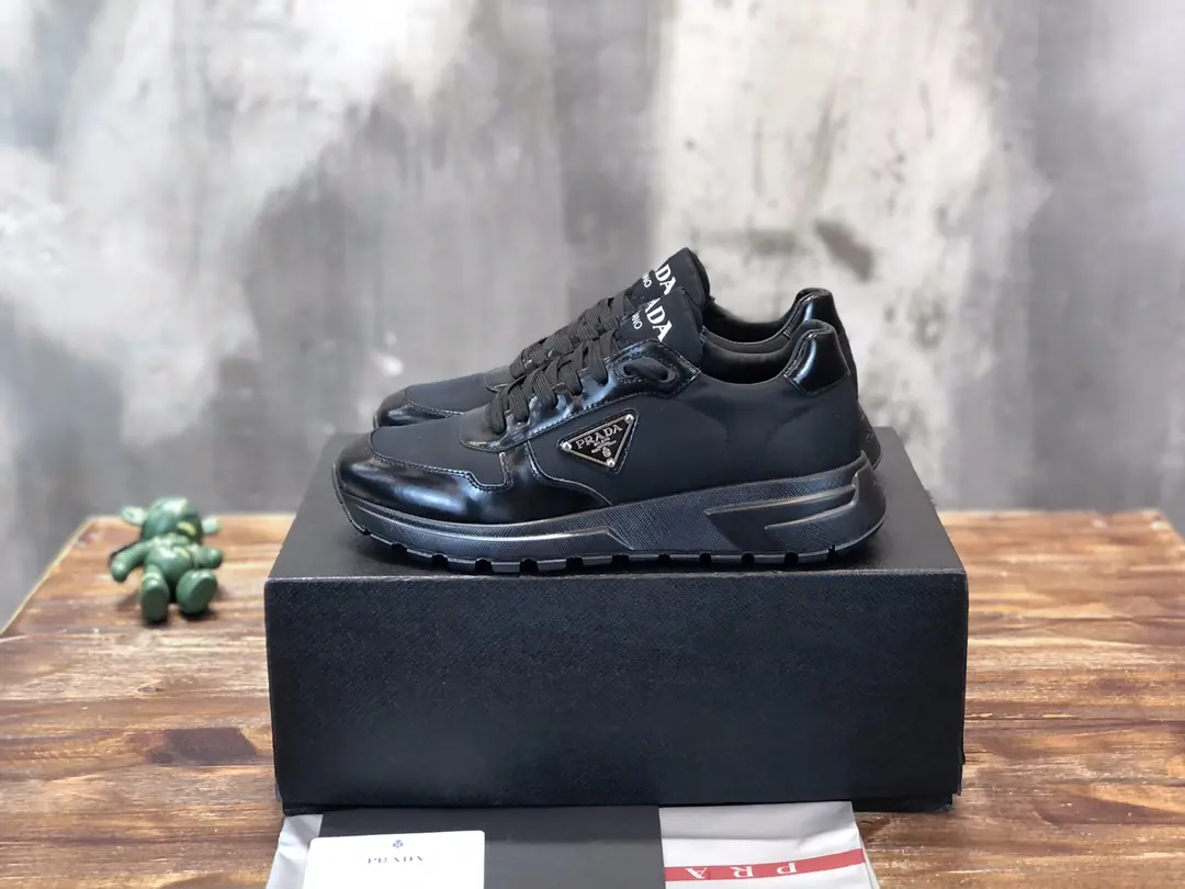 PRADA Men’s  Sneakers – Black, Side-Zip Style, Waterproof Fabric, Replica Prada Shoes, High Quality Sneakers, Sizes 38-44 (Custom 45 Non-Returnable ComfortFit 197