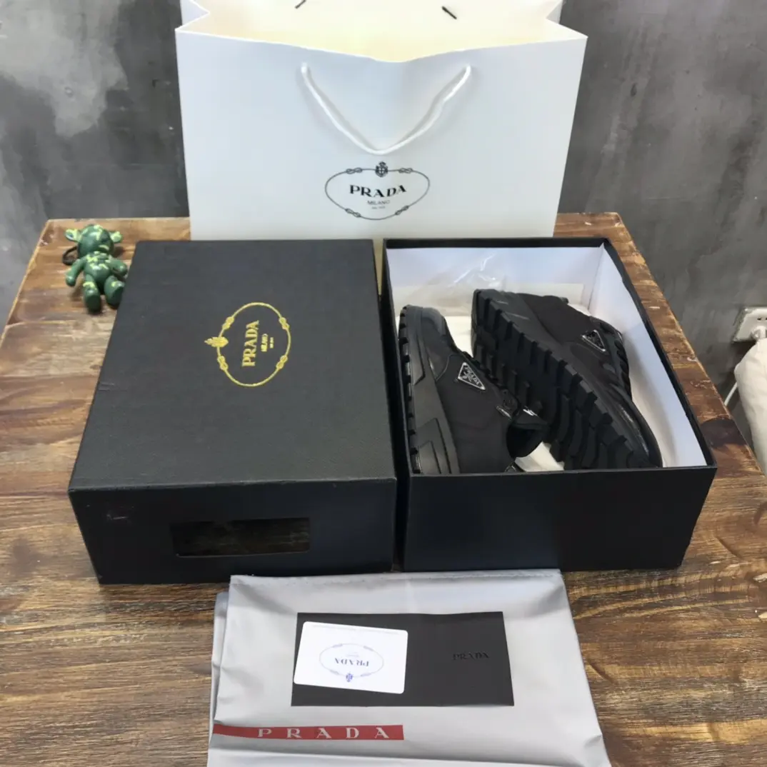 PRADA Men’s  Sneakers – Black, Side-Zip Style, Waterproof Fabric, Replica Prada Shoes, High Quality Sneakers, Sizes 38-44 (Custom 45 Non-Returnable ComfortFit 197