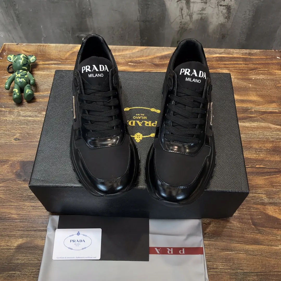 PRADA Men’s  Sneakers – Black, Side-Zip Style, Waterproof Fabric, Replica Prada Shoes, High Quality Sneakers, Sizes 38-44 (Custom 45 Non-Returnable ComfortFit 197
