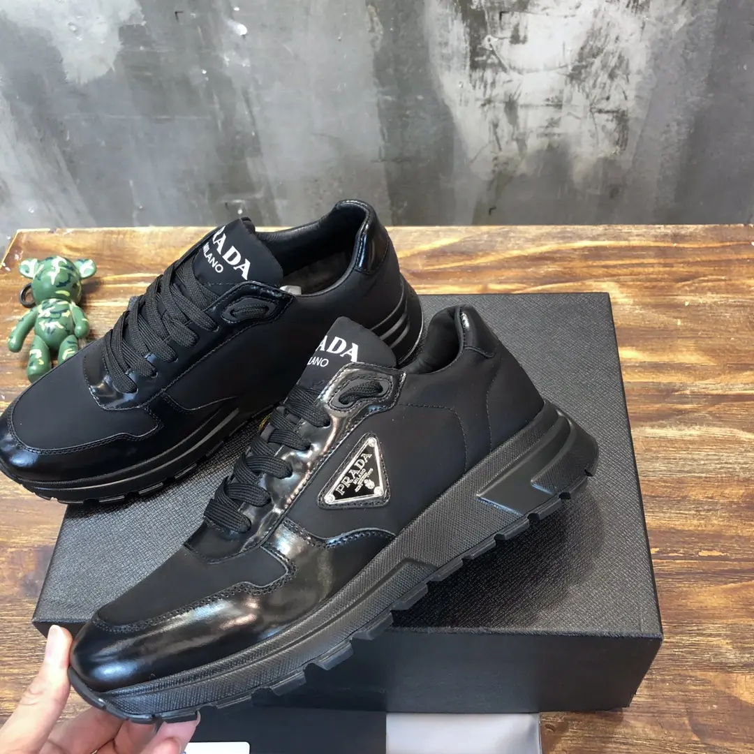 PRADA Men’s  Sneakers – Black, Side-Zip Style, Waterproof Fabric, Replica Prada Shoes, High Quality Sneakers, Sizes 38-44 (Custom 45 Non-Returnable ComfortFit 197