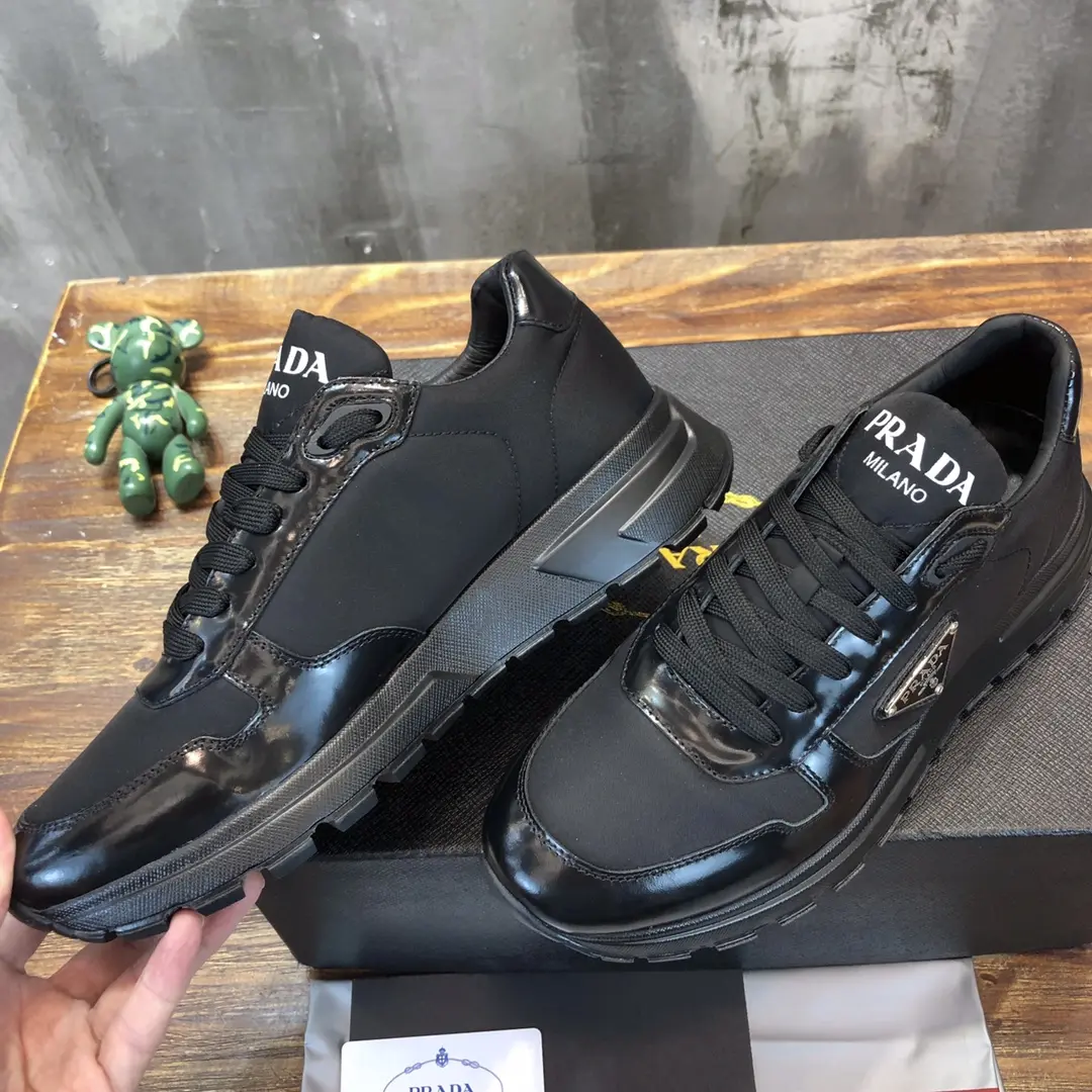 PRADA Men’s  Sneakers – Black, Side-Zip Style, Waterproof Fabric, Replica Prada Shoes, High Quality Sneakers, Sizes 38-44 (Custom 45 Non-Returnable ComfortFit 197
