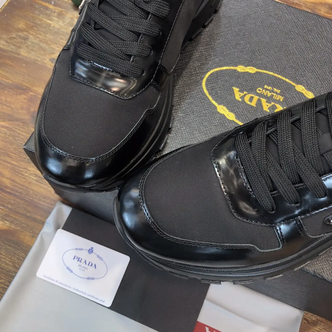 PRADA Men’s  Sneakers – Black, Side-Zip Style, Waterproof Fabric, Replica Prada Shoes, High Quality Sneakers, Sizes 38-44 (Custom 45 Non-Returnable ComfortFit 197
