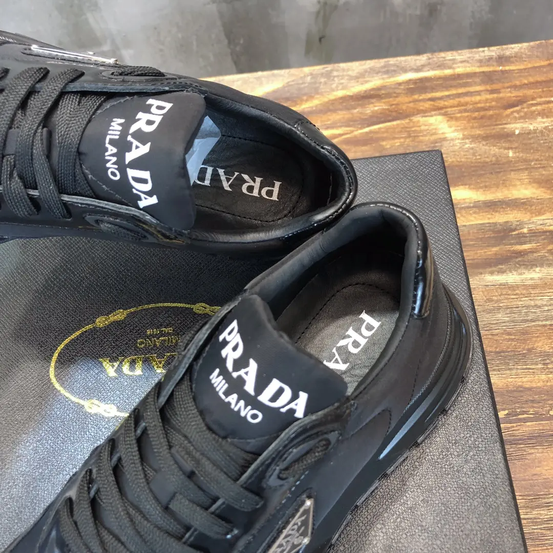 PRADA Men’s  Sneakers – Black, Side-Zip Style, Waterproof Fabric, Replica Prada Shoes, High Quality Sneakers, Sizes 38-44 (Custom 45 Non-Returnable ComfortFit 197