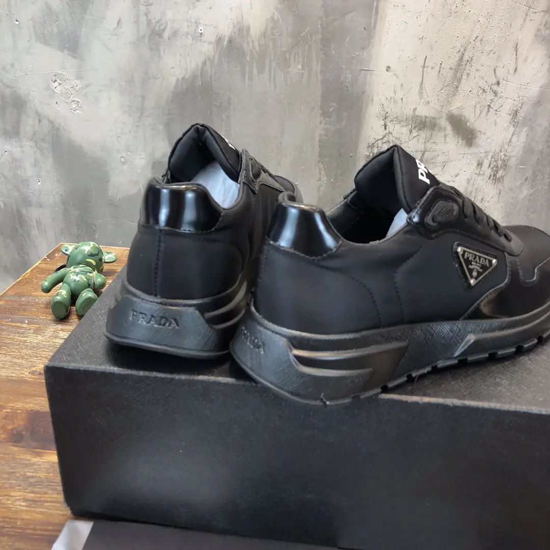 PRADA Men’s  Sneakers – Black, Side-Zip Style, Waterproof Fabric, Replica Prada Shoes, High Quality Sneakers, Sizes 38-44 (Custom 45 Non-Returnable ComfortFit 197