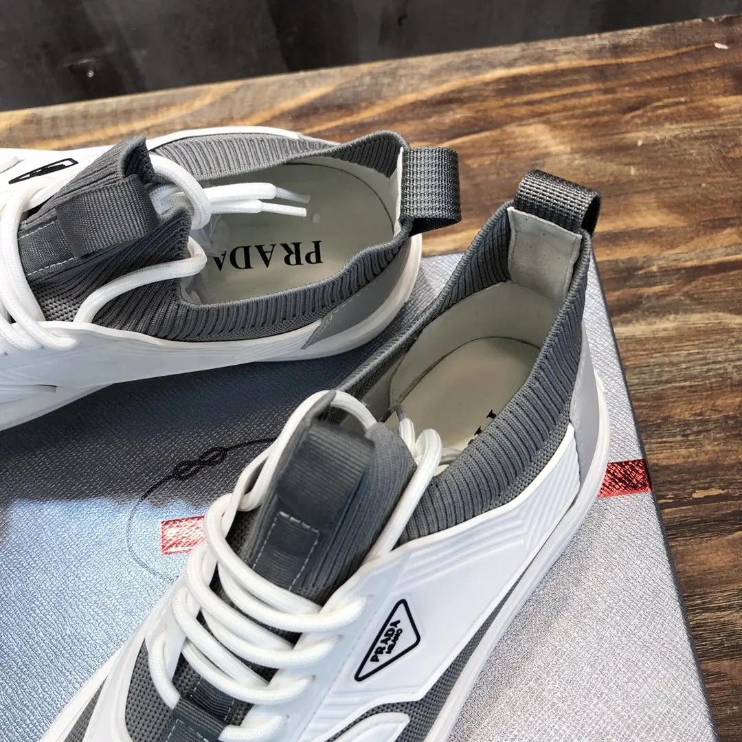 PRADA Men’s High-Top Chunky Sneakers in Grey and White – Re-Nylon and Patent Leather with High Quality Replica Prada Design Premium 166