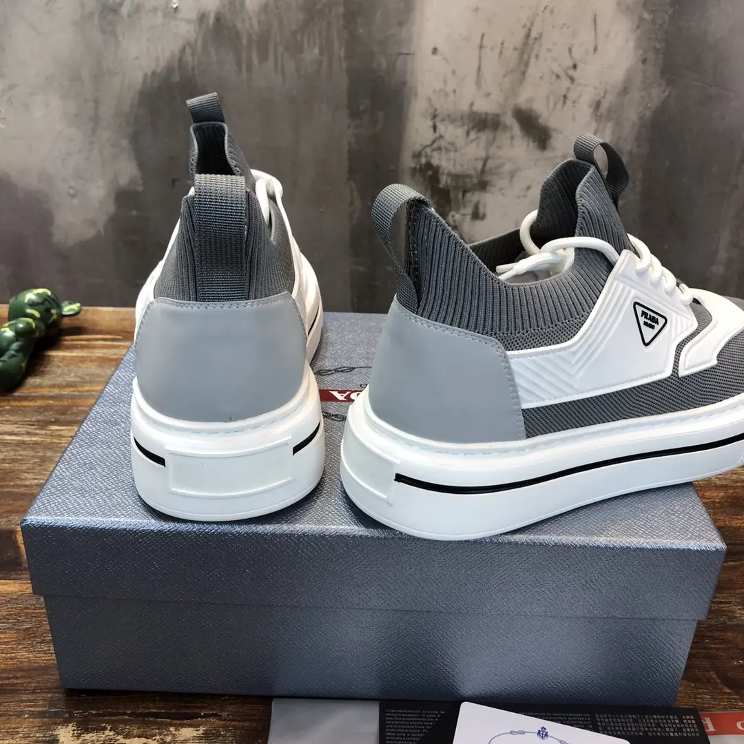 PRADA Men’s High-Top Chunky Sneakers in Grey and White – Re-Nylon and Patent Leather with High Quality Replica Prada Design Premium 166