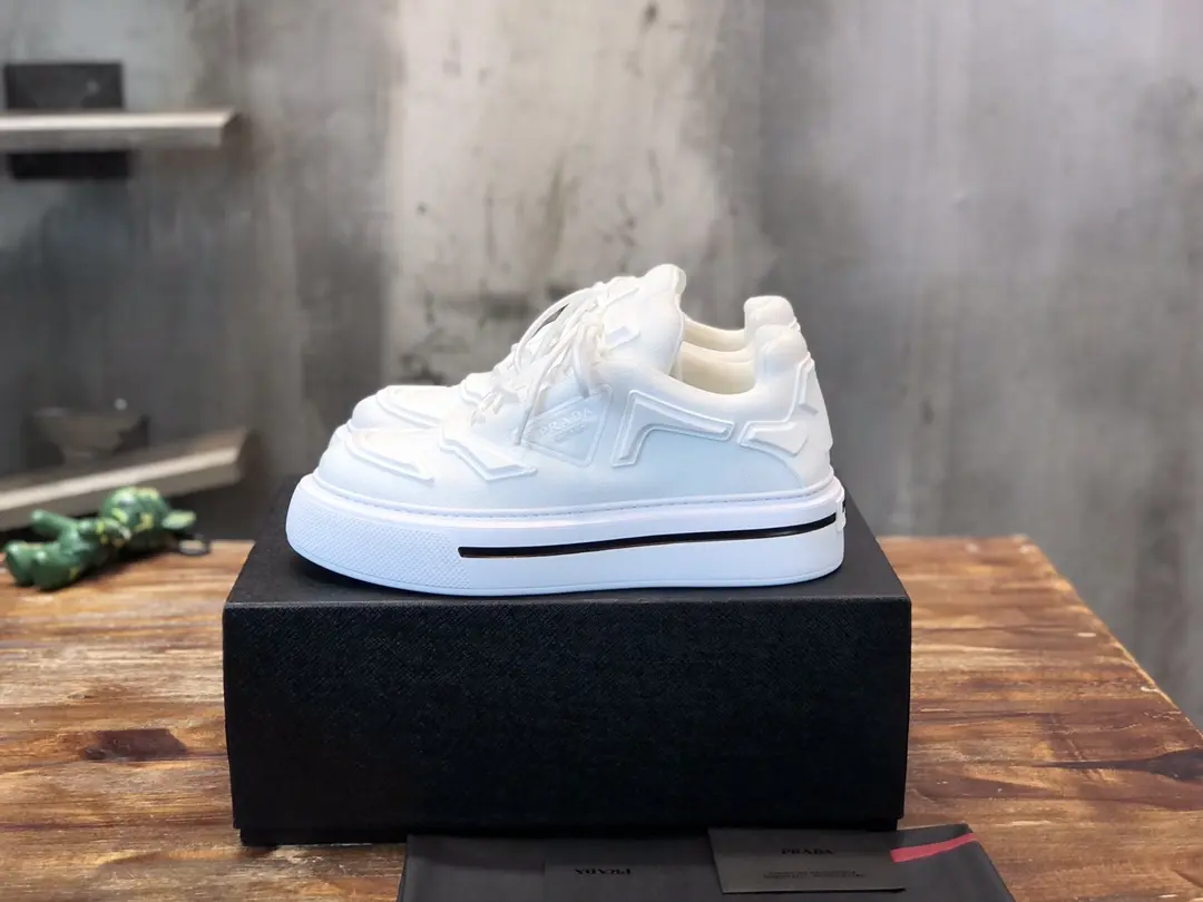 PRADA Men’s White High-Top Chunky Sneakers with Re-Nylon and Leather – Replica Prada Shoes High Quality New Arrival ZipUp 174
