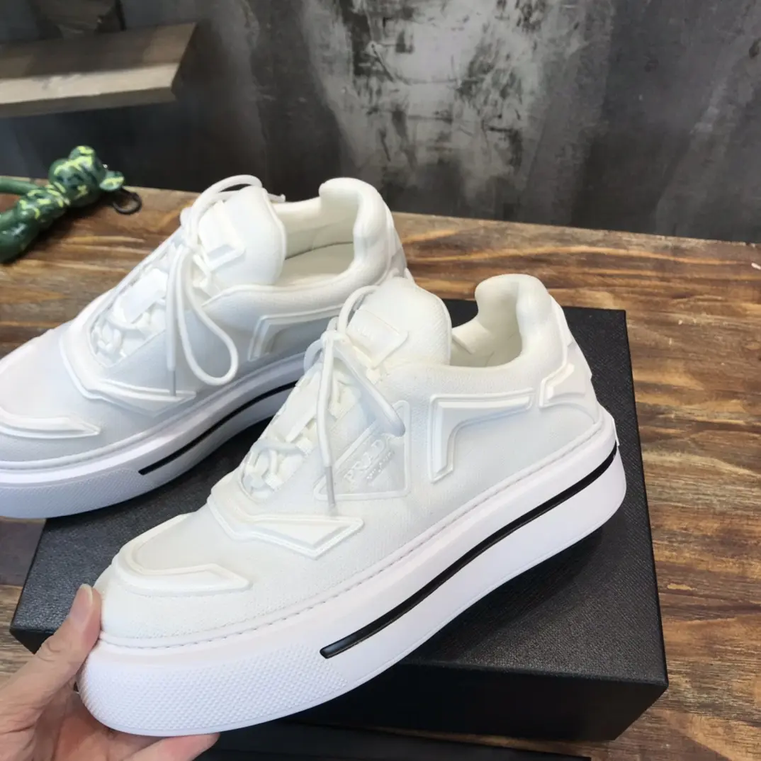 PRADA Men’s White High-Top Chunky Sneakers with Re-Nylon and Leather – Replica Prada Shoes High Quality New Arrival ZipUp 174
