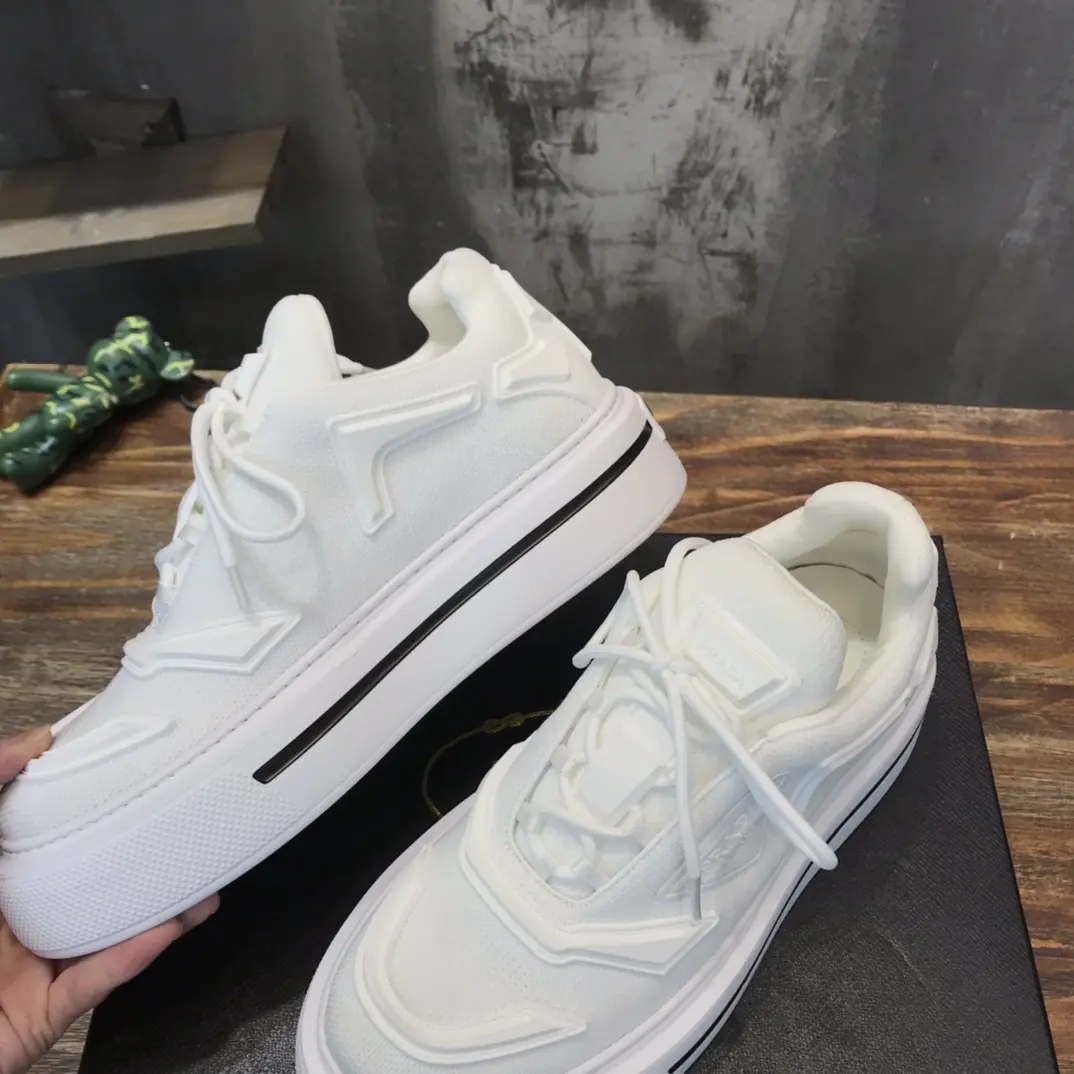 PRADA Men’s White High-Top Chunky Sneakers with Re-Nylon and Leather – Replica Prada Shoes High Quality New Arrival ZipUp 174