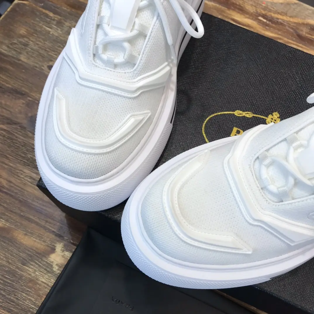 PRADA Men’s White High-Top Chunky Sneakers with Re-Nylon and Leather – Replica Prada Shoes High Quality New Arrival ZipUp 174