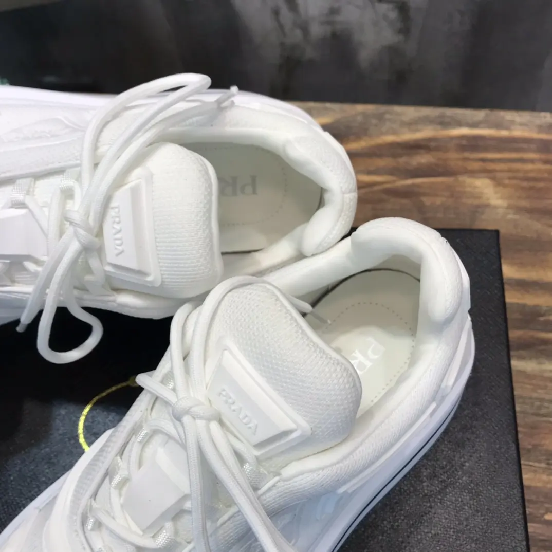 PRADA Men’s White High-Top Chunky Sneakers with Re-Nylon and Leather – Replica Prada Shoes High Quality New Arrival ZipUp 174
