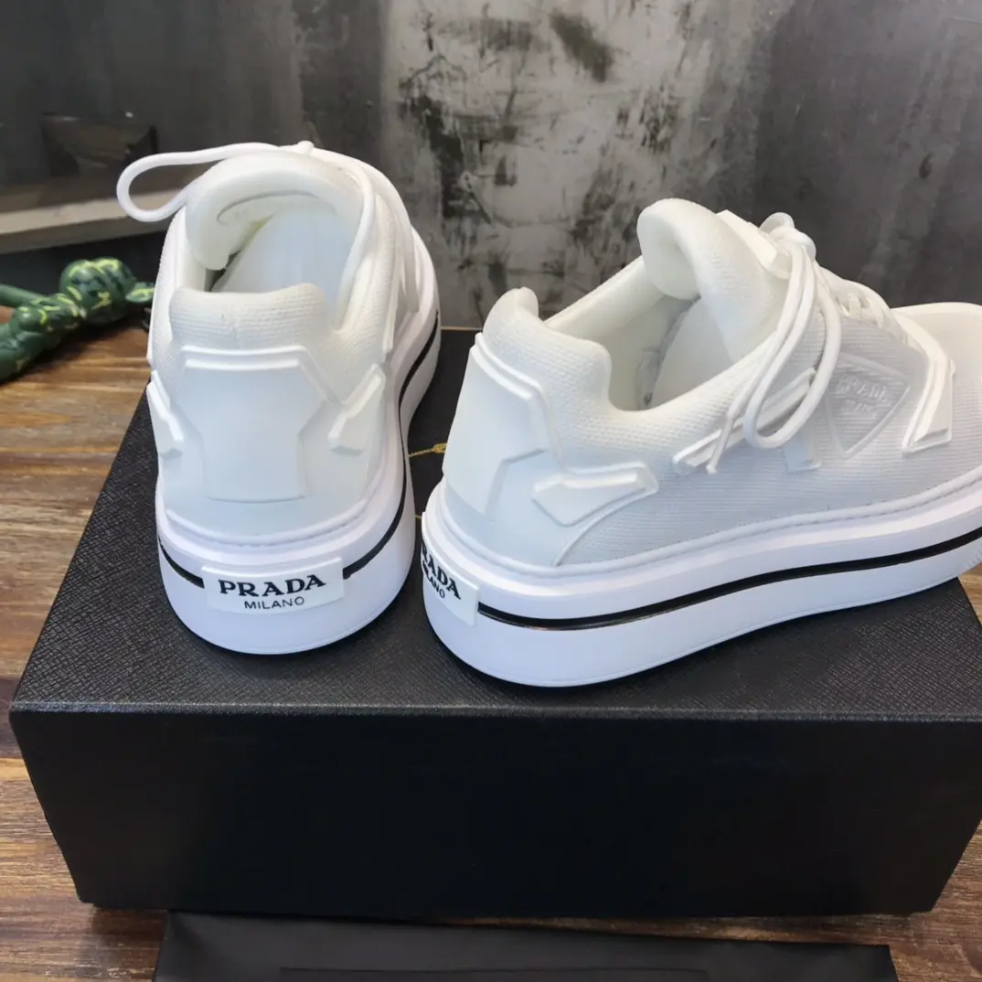 PRADA Men’s White High-Top Chunky Sneakers with Re-Nylon and Leather – Replica Prada Shoes High Quality New Arrival ZipUp 174