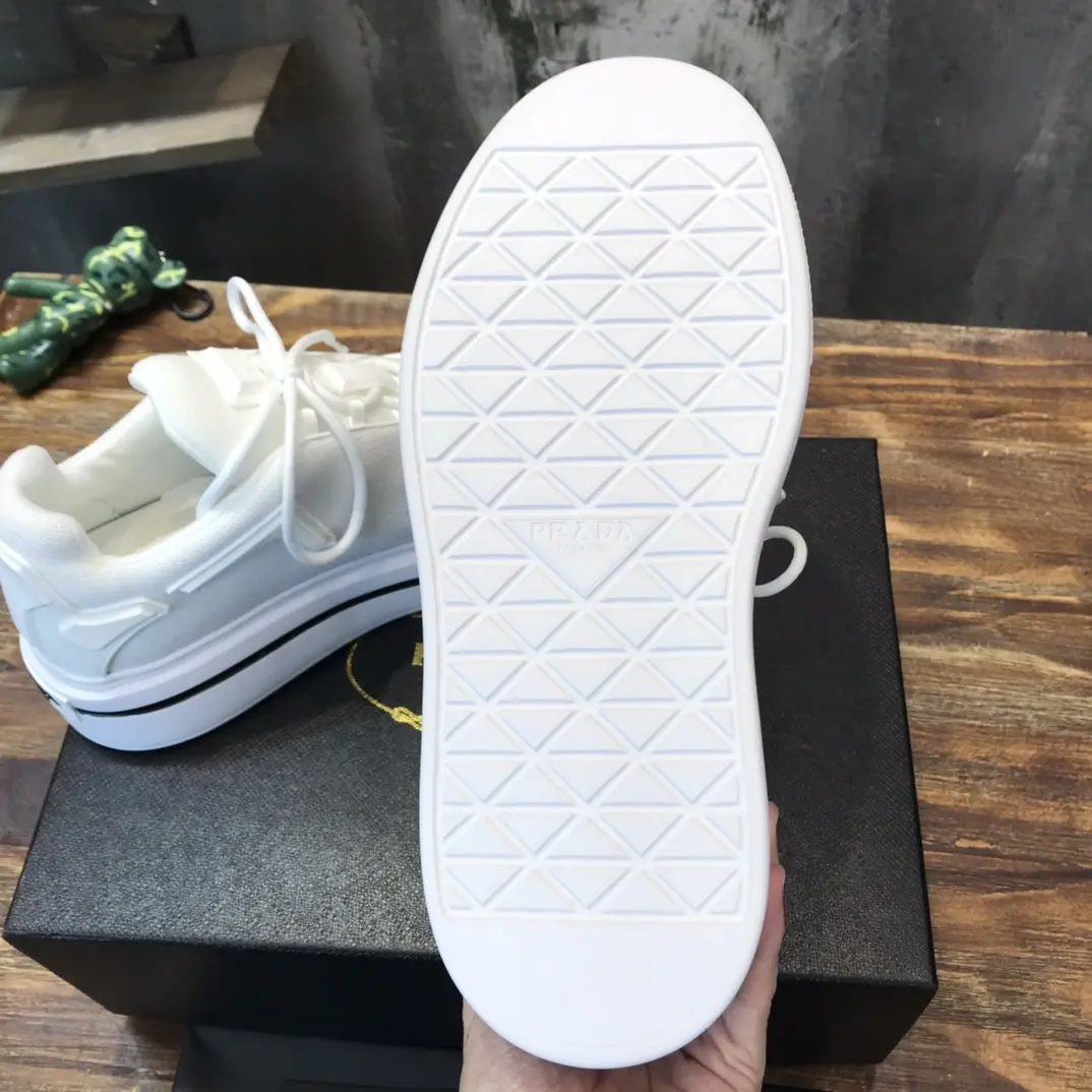 PRADA Men’s White High-Top Chunky Sneakers with Re-Nylon and Leather – Replica Prada Shoes High Quality New Arrival ZipUp 174