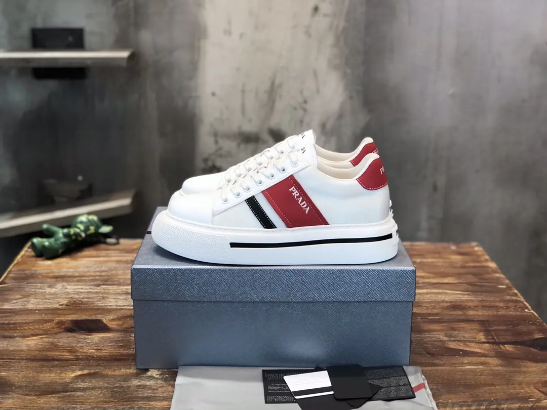 PRADA Men’s White and Red High-Top Chunky Sneakers with Re-Nylon – Replica Prada Shoes 1:1 Quality New Arrival Lightweight 169