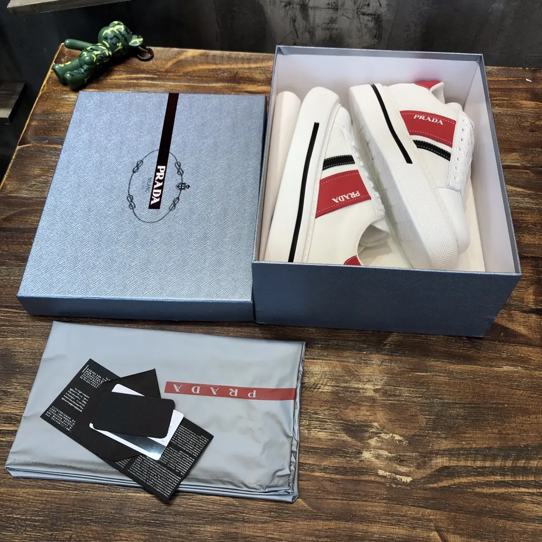 PRADA Men’s White and Red High-Top Chunky Sneakers with Re-Nylon – Replica Prada Shoes 1:1 Quality New Arrival Lightweight 169