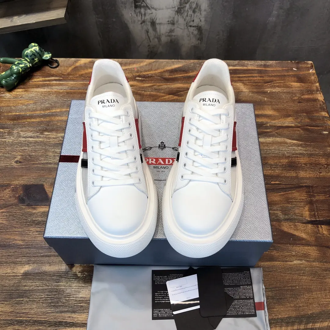 PRADA Men’s White and Red High-Top Chunky Sneakers with Re-Nylon – Replica Prada Shoes 1:1 Quality New Arrival Lightweight 169