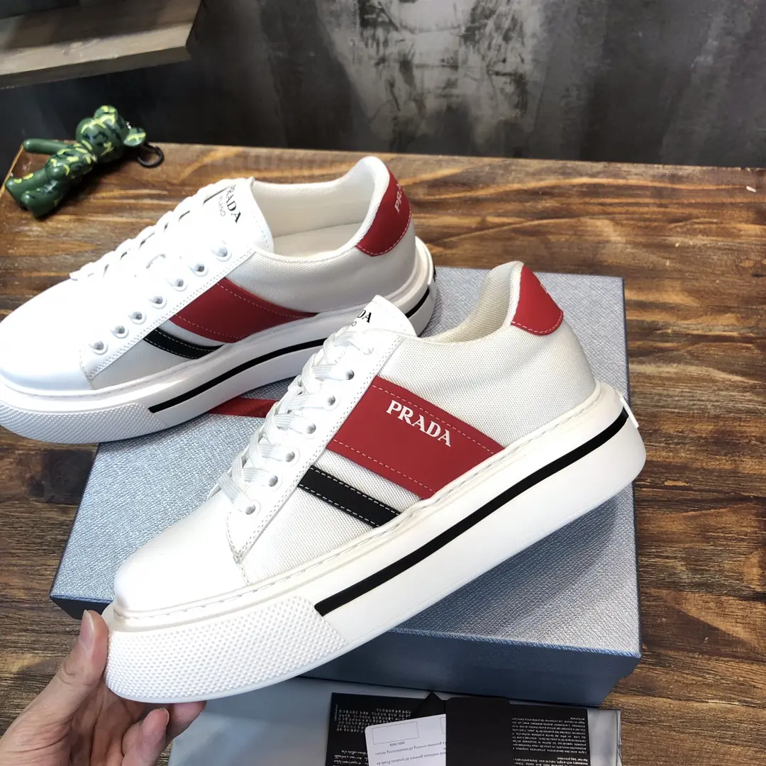 PRADA Men’s White and Red High-Top Chunky Sneakers with Re-Nylon – Replica Prada Shoes 1:1 Quality New Arrival Lightweight 169