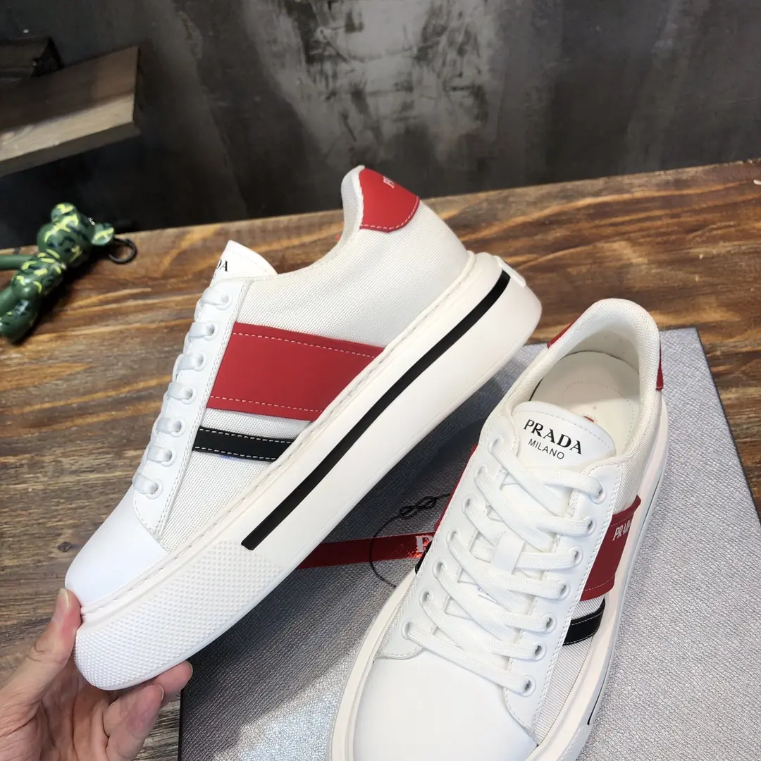 PRADA Men’s White and Red High-Top Chunky Sneakers with Re-Nylon – Replica Prada Shoes 1:1 Quality New Arrival Lightweight 169