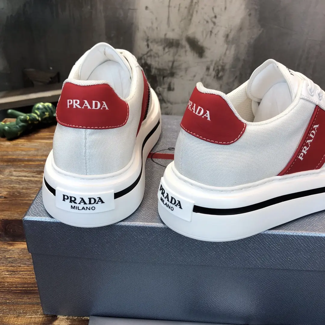 PRADA Men’s White and Red High-Top Chunky Sneakers with Re-Nylon – Replica Prada Shoes 1:1 Quality New Arrival Lightweight 169