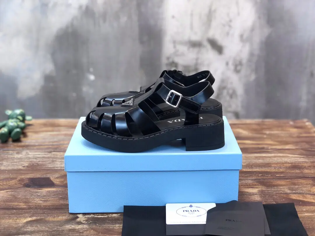 WaterResistant Prada 2022 SS Women’s Black Fisherman Sandals – College Style, Fashionable and , Replica Prada Design, High-Quality Sneakers, Sizes 35- 177