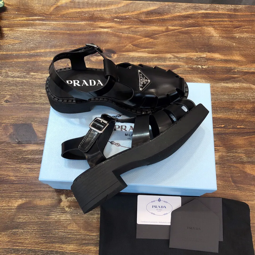 WaterResistant Prada 2022 SS Women’s Black Fisherman Sandals – College Style, Fashionable and , Replica Prada Design, High-Quality Sneakers, Sizes 35- 177