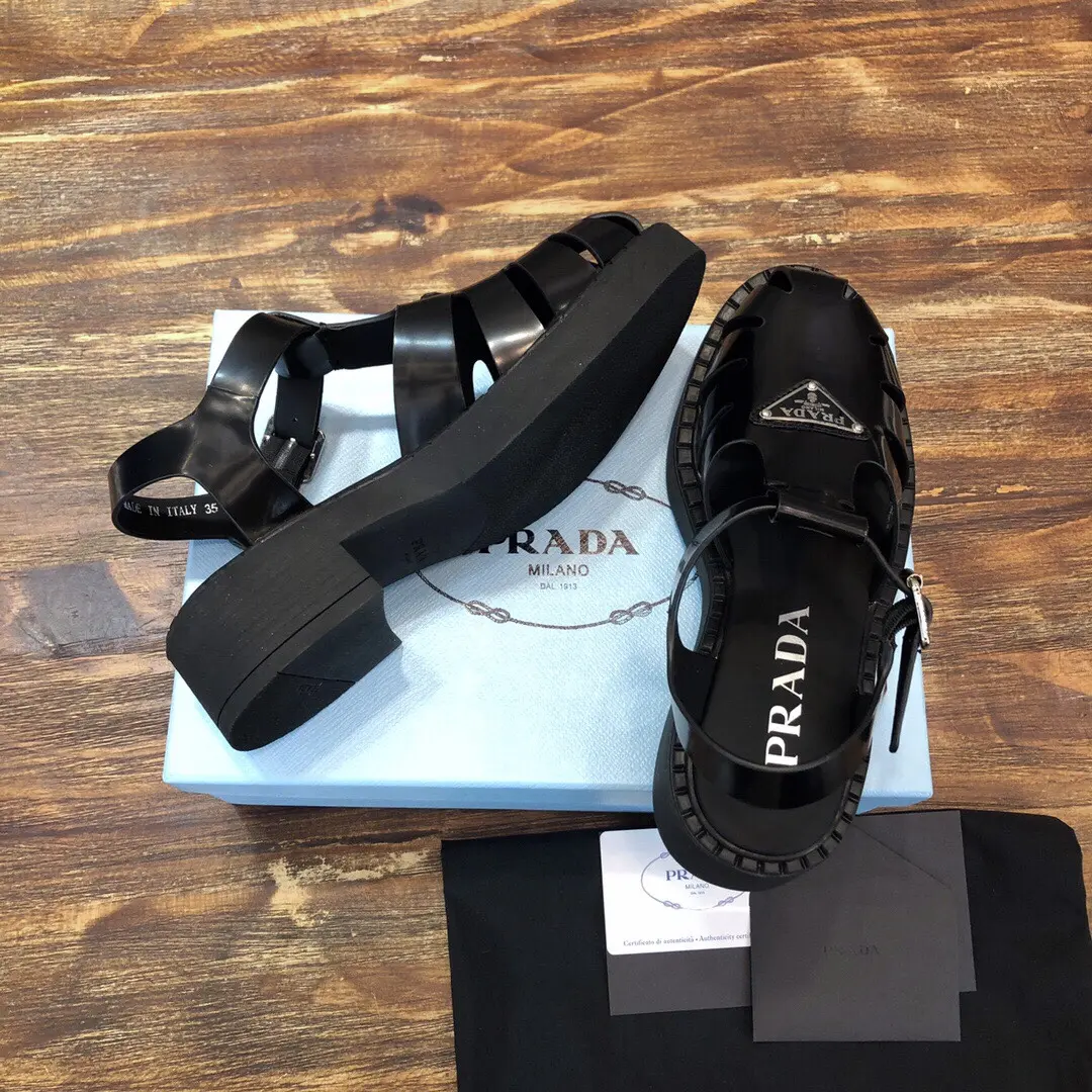 WaterResistant Prada 2022 SS Women’s Black Fisherman Sandals – College Style, Fashionable and , Replica Prada Design, High-Quality Sneakers, Sizes 35- 177